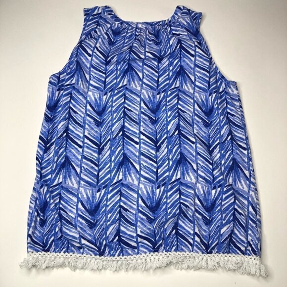 Lilly PULITZER Kipper Lapis Periwinkle Blue Fern Beachy Boho Chic Fringe Tank - Picture 8 of 13